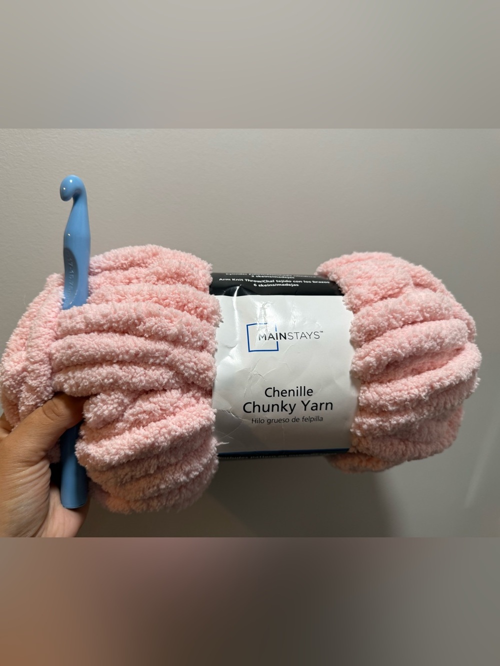 Mainstays Pink Chenille Chunky Yarn + a large jumbo hook